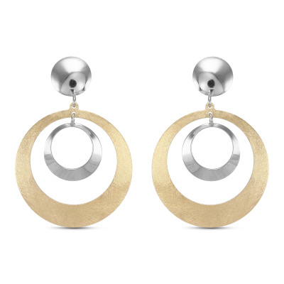 Boucles d'oreilles pendantes Argent 925 Cercles 2 tons
