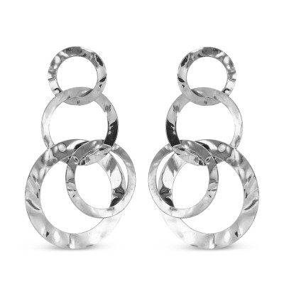 Boucles d'oreilles pendantes Argent 925 Cercles martelés