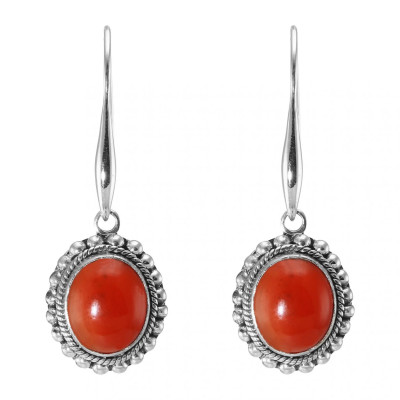 Boucles d'oreilles Pendantes Argent 925 Cornaline Ovale 12x10mm