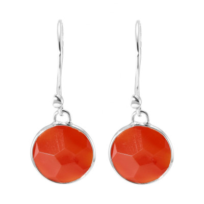 Boucles d'oreilles Pendantes  Argent 925 Cornaline Rondes 12mm