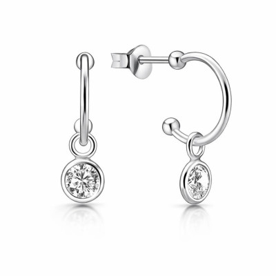 Boucles d'oreilles pendantes Argent 925 Demi créole et oxyde de zirconium