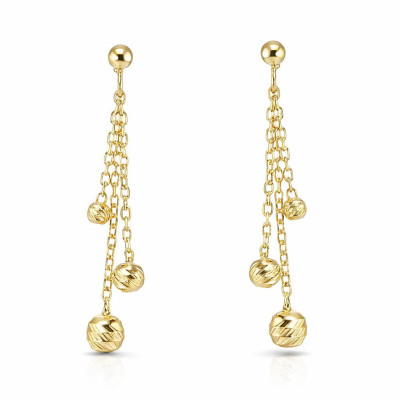 Boucles d'oreilles pendantes Argent 925 doré 3 chaînettes boules ciselées