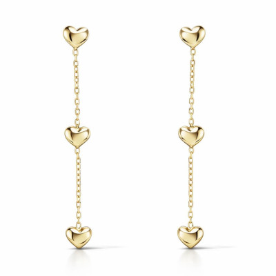Boucles d'oreilles pendantes Argent 925 doré 3 coeurs