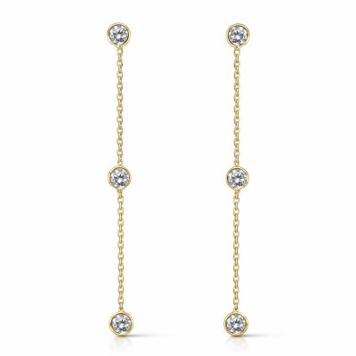 Boucles d'oreilles pendantes Argent 925 doré 3 oxydes de zirconium