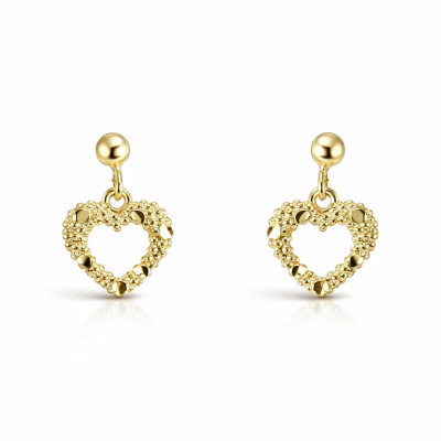 Boucles d'oreilles pendantes Argent 925 doré Coeur texturé