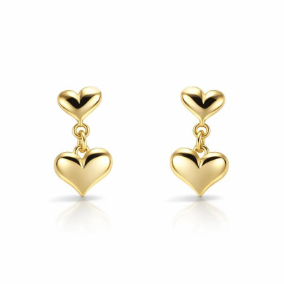 Boucles d'oreilles pendantes Argent 925 doré Coeurs