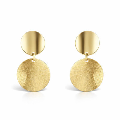 Boucles d'oreilles pendantes Argent 925 doré Disque brossé