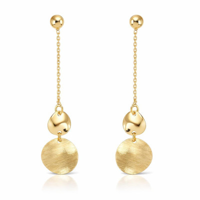 Boucles d'oreilles pendantes Argent 925 doré Disque ondulé brossé