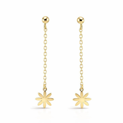 Boucles d'oreilles pendantes Argent 925 doré Fleur