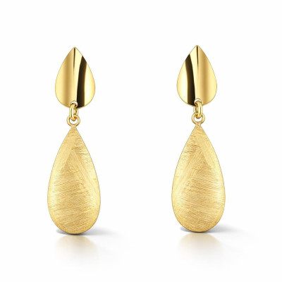 Boucles d'oreilles pendantes Argent 925 doré Goutte brossée