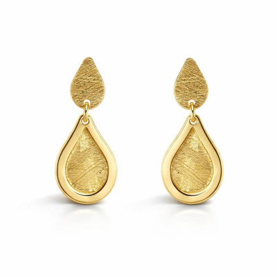 Boucles d'oreilles pendantes Argent 925 doré Goutte brossée