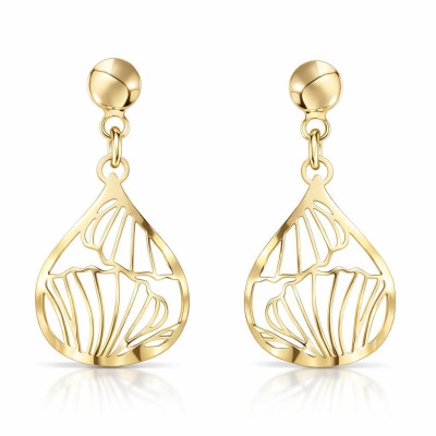 Boucles d'oreilles pendantes Argent 925 doré Goutte florale
