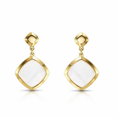Boucles d'oreilles pendantes Argent 925 doré Losange nacre