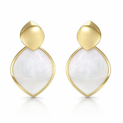 Boucles d'oreilles pendantes Argent 925 doré Navette nacre