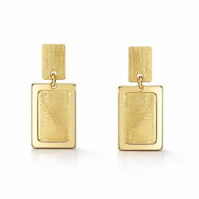 Boucles d'oreilles pendantes Argent 925 doré Rectangle brossé