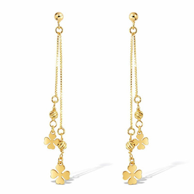 Boucles d'oreilles pendantes Argent 925 doré trèfle porte bonheur