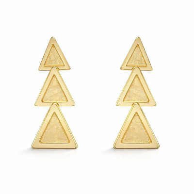Boucles d'oreilles pendantes Argent 925 doré Trio de triangles