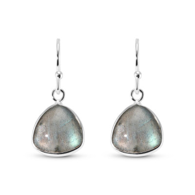 Boucles d'oreilles Pendantes Argent 925 et Labradorite Triangulaire 10mm