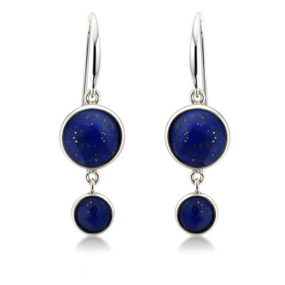 Boucles d'oreilles Pendantes Argent 925 et Lapis Lazuli ronds