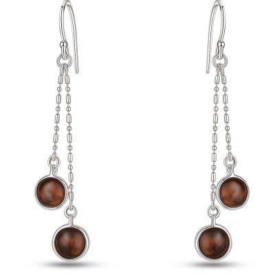 Boucles d'oreilles Pendantes Argent 925 et Oeil de Tigre