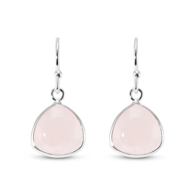 Boucles d'oreilles Pendantes Argent 925 et Quartz Rose Triangulaire 10mm