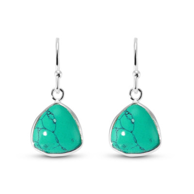 Boucles d'oreilles Pendantes Argent 925 et Turquoise Reconstituée Triangulaire 10mm