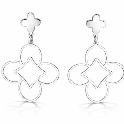 Boucles d'oreilles pendantes Argent 925 Forme trèfle et carré