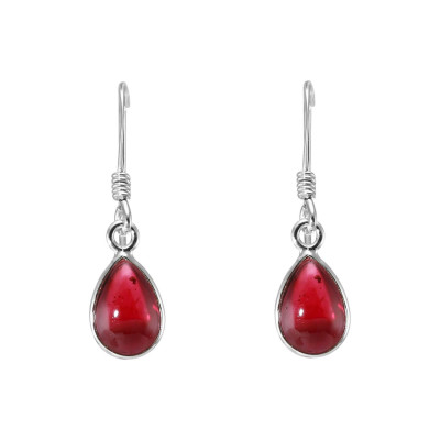 Boucles d'oreilles Pendantes Argent 925 Grenat Poire 10x7mm