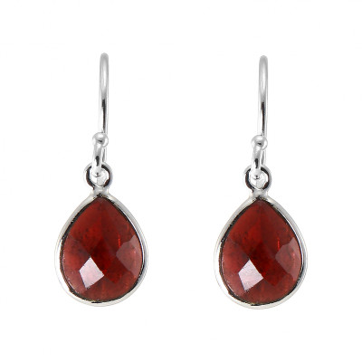 Boucles d'oreilles Pendantes Argent 925  Grenat Poire facetté 9x7mm