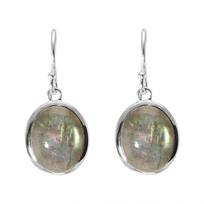 Boucles d'oreilles Pendantes Argent 925 Labradorite Ovale 12x10mm