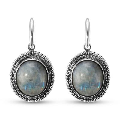 Boucles d'oreilles Pendantes Argent 925 Labradorite Ovale 14x12mm
