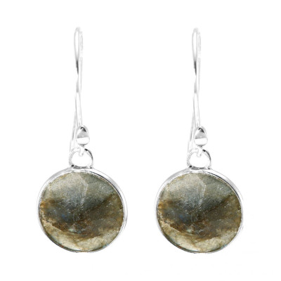 Boucles d'oreilles Pendantes Argent 925 Labradorite Rondes 12mm