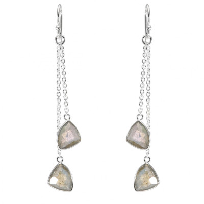 Boucles d'oreilles Pendantes Argent 925 Labradorites Triangulaires