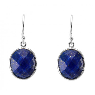 Boucles d'oreilles Pendantes Argent 925  Lapis lazuli Facetté Ovale 12x10mm