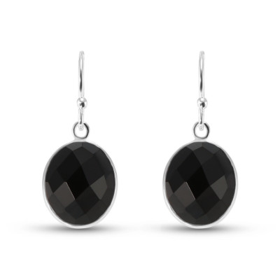 Boucles d'oreilles Pendantes Argent 925  Onyx Facetté  Ovale 12x10mm