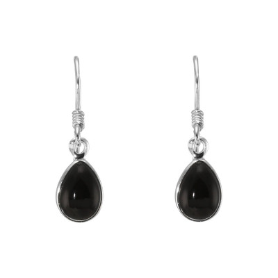 Boucles d'oreilles Pendantes Argent 925 Onyx Poire 10x7mm