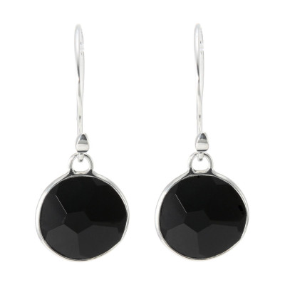 Boucles d'oreilles Pendantes Argent 925 Onyx Ronds 12mm