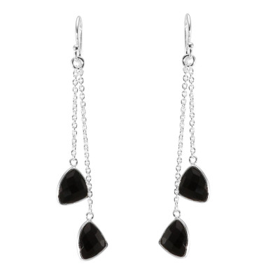 Boucles d'oreilles Pendantes Argent 925 Onyx Triangulaires