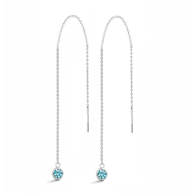 Boucles d'oreilles pendantes Argent 925 Oxyde de zirconium bleu sur chaînette
