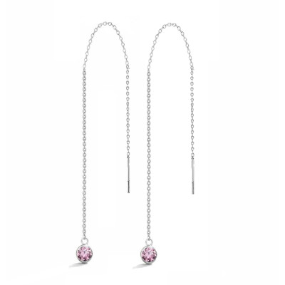 Boucles d'oreilles pendantes Argent 925 Oxyde de zirconium rose sur chaînette