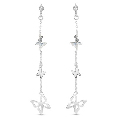 Boucles d'oreilles pendantes Argent 925 Papillons sur chainette
