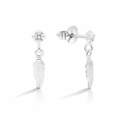 Boucles d'oreilles pendantes Argent 925 Plume et oxyde de zirconium