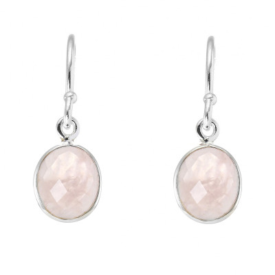 Boucles d'oreilles Pendantes Argent 925  Quartz rose Facetté Ovale 12x10mm