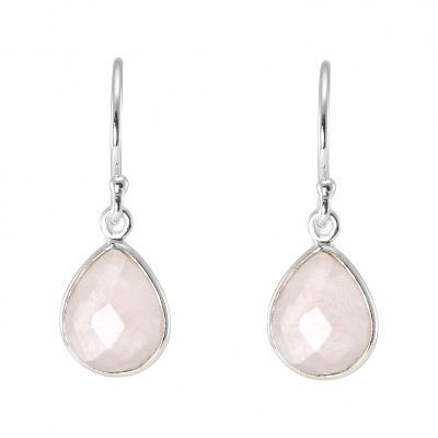 Boucles d'oreilles Pendantes Argent 925  Quartz rose Poire facetté 9x7mm