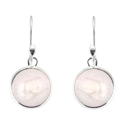 Boucles d'oreilles Pendantes Argent 925  Quartz rose Rond 12mm