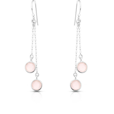 Boucles d'oreilles Pendantes Argent 925 Quartz rose