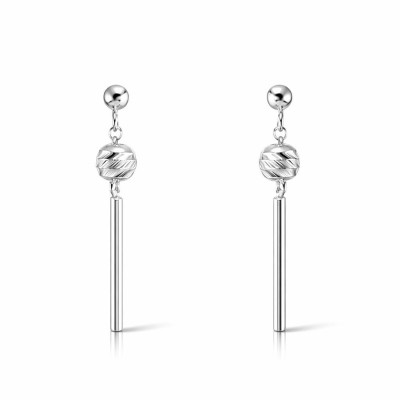 Boucles d'oreilles pendantes Argent 925 rhodié boule d'argent et barre
