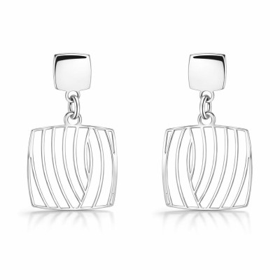 Boucles d'oreilles pendantes Argent 925 rhodié Carré ajouré