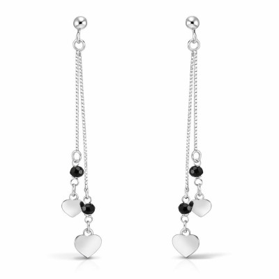 Boucles d'oreilles pendantes Argent 925 rhodié Coeur et pierres noires