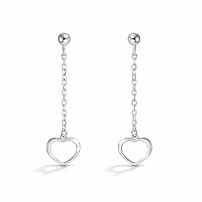 Boucles d'oreilles pendantes Argent 925 rhodié Coeur
